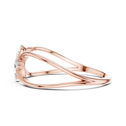 Rose gold Moissanite flower ring with diamond-style floral design, minimalist wedding and engagement band by Riora.