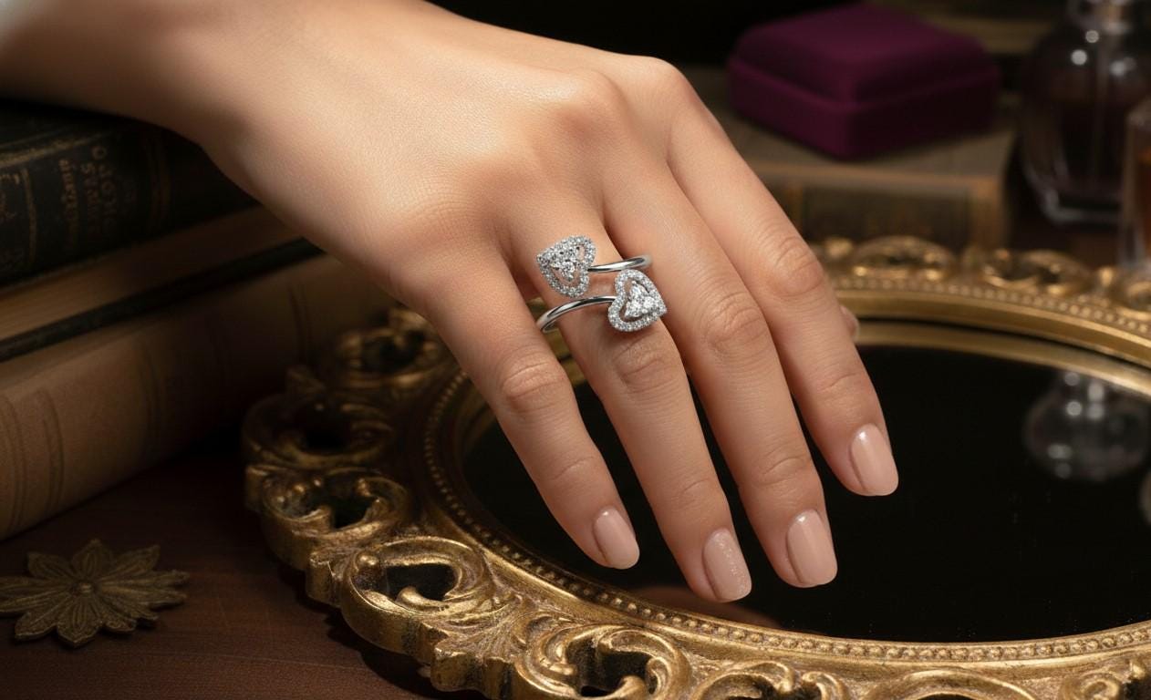 Heart Moissanite Ring | Romantic Open Promise Ring | Adjustable Valentine Jewelry Gift for Her