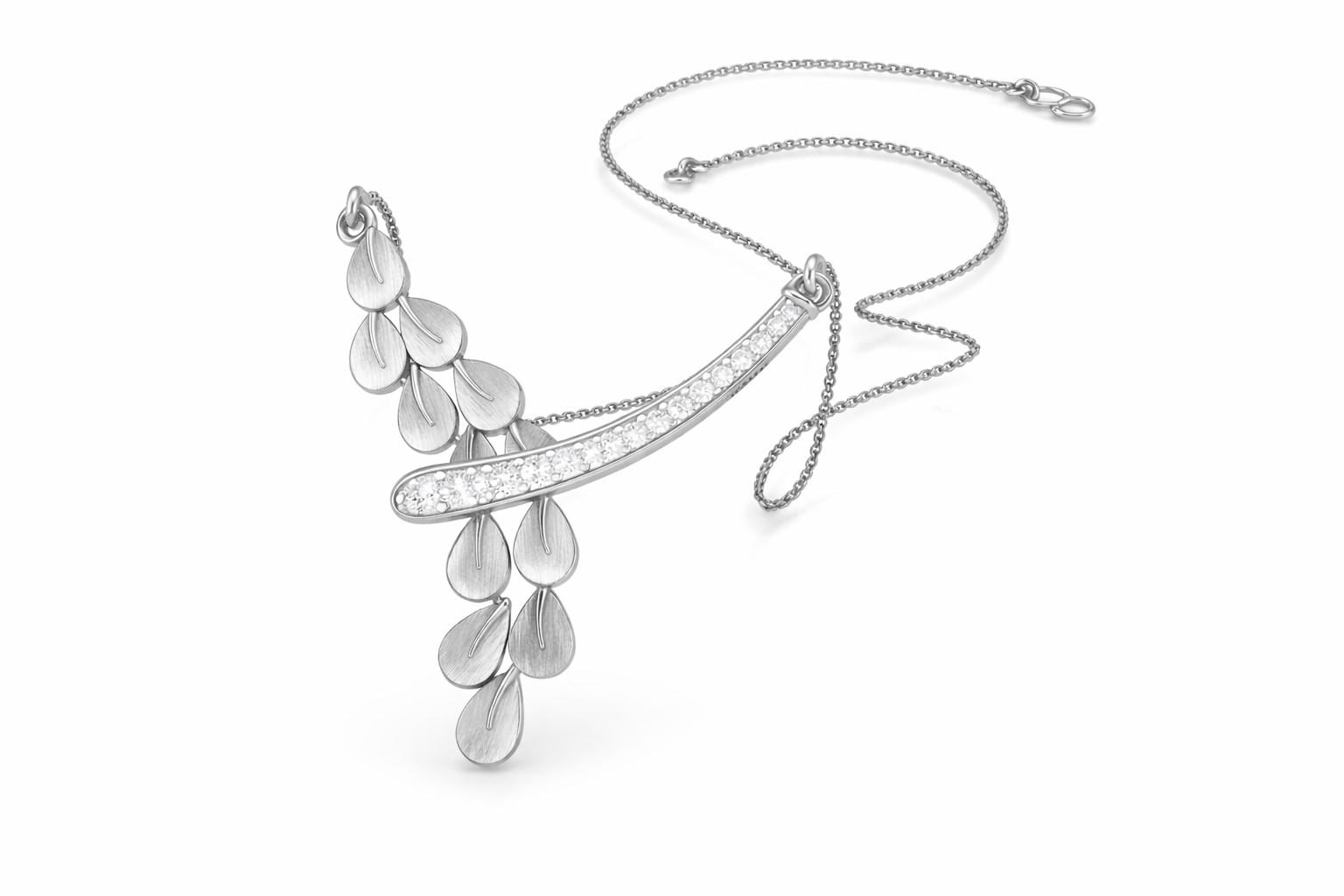 Rose gold moissanite leaf drop necklace with dainty botanical pendant, minimalist design, perfect for bridal jewelry or elegant gifts.
