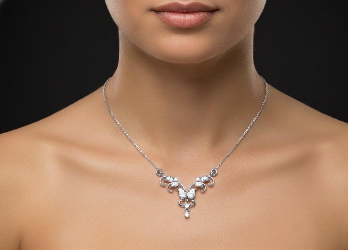 Moissanite Necklace Gold Rose Silver | Elegant Floral Drop Pendant| Hypoallergenic  Valentine Jewelry