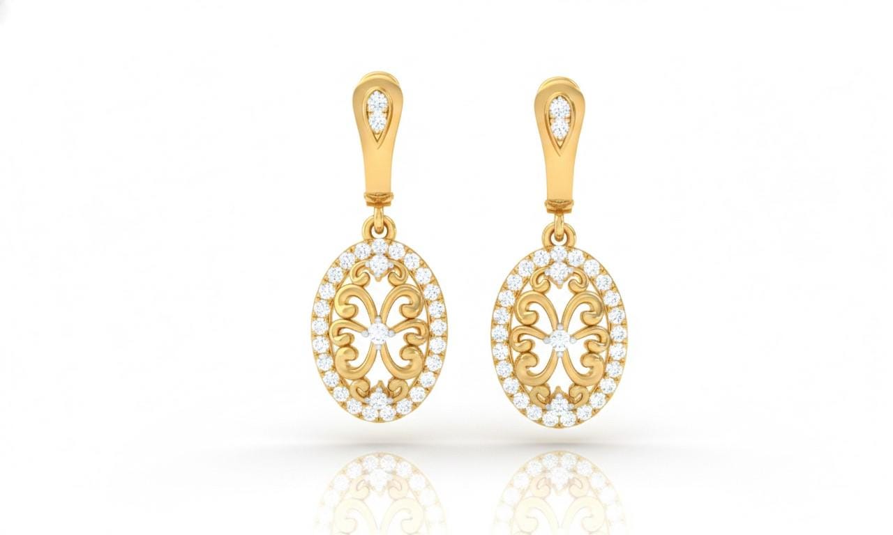 Moissanite Oval Drop Stud Earrings | Hypoallergenic Filigree Dangle Earrings | Gold, Rose Gold & Silver | Riora