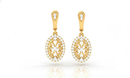 Moissanite Oval Drop Stud Earrings | Hypoallergenic Filigree Dangle Earrings | Gold, Rose Gold & Silver | Riora