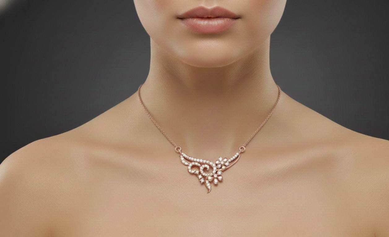 Moissanite Floral Leaf Pendant Necklace for Women | Gold, Rose Gold & Silver | Elegant Gift for Her