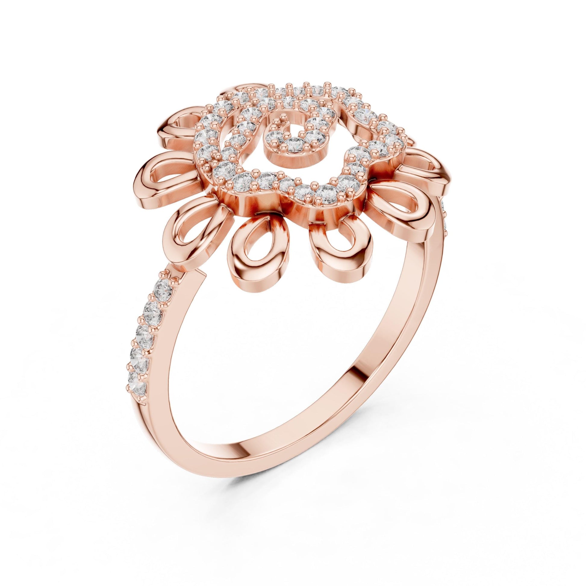 Riora floral moissanite diamond vintage-inspired engagement ring with flower design, bridal jewelry, and statement style.