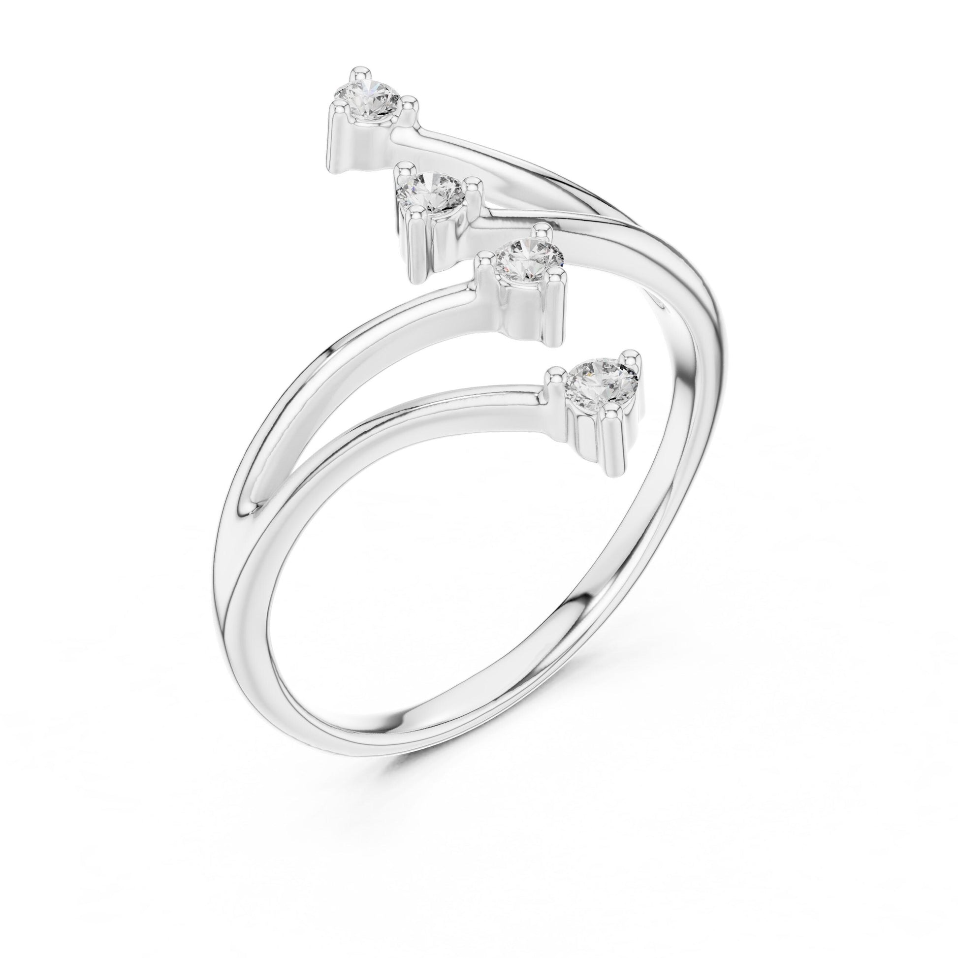 Riora moissanite open wrap ring with minimalist diamond-style curved band in gold, rose gold, and silver jewelry finishes