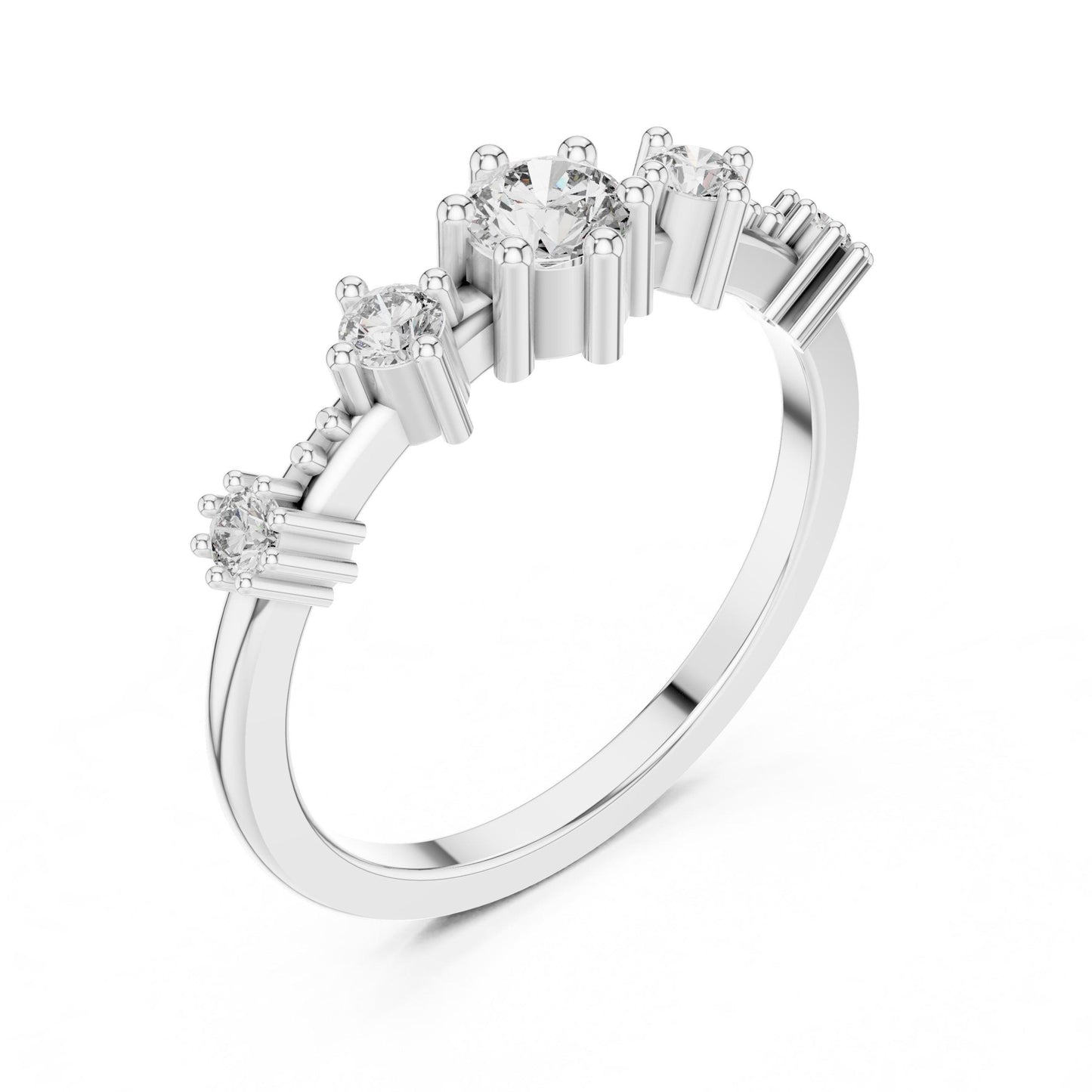 Riora vintage rose gold five stone moissanite ring with crown prong setting, minimalist anniversary band for women.