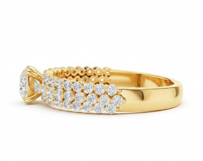 Cubic Zirconia Engagement Ring – Triple Pavé Band | Gold, Rose Gold & Silver