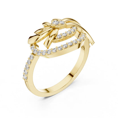 Rose gold floral swirl moissanite diamond ring with vintage leaf design, perfect for engagement or promise occasions.