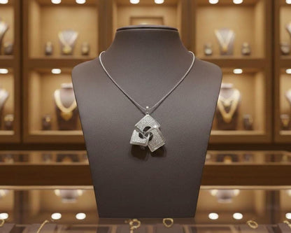 Moissanite Geometric Pendant Gold Rose Silver Statement Jewelry, Hypoallergenic Necklace Modern Luxury Chain