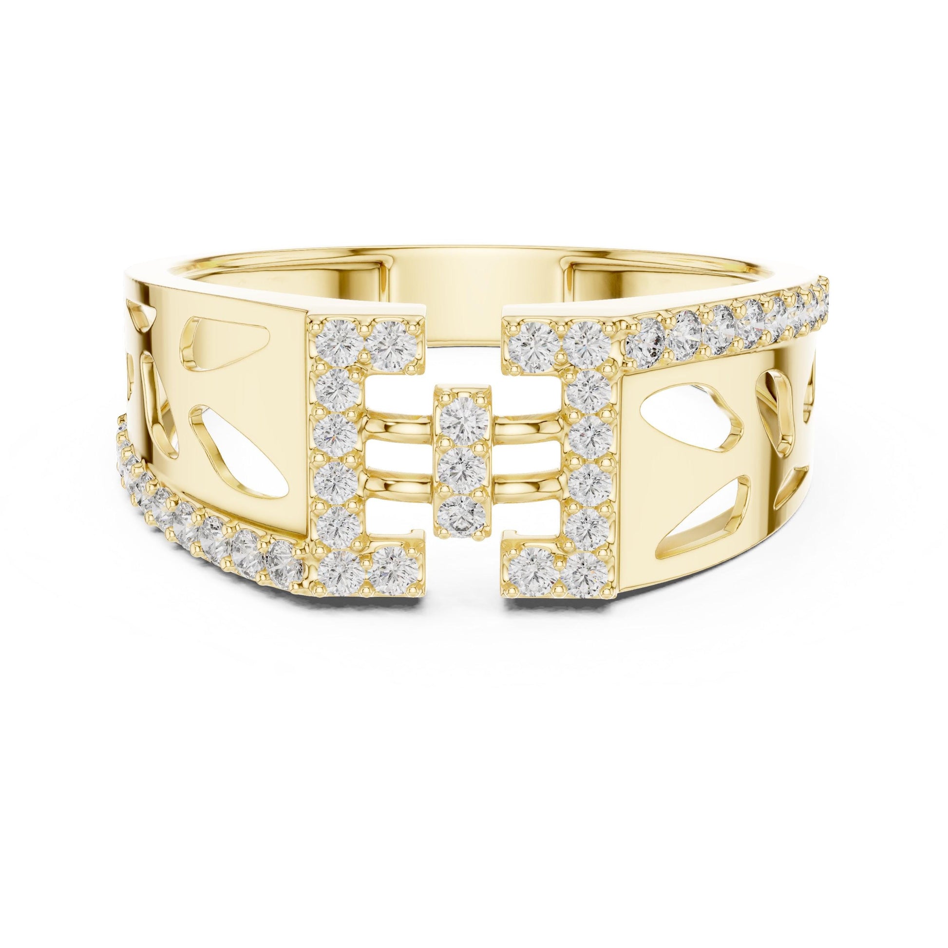 Riora luxury CZ panel ring with gold rose and silver band, hypoallergenic jewelry ideal for anniversary or Valentine gift