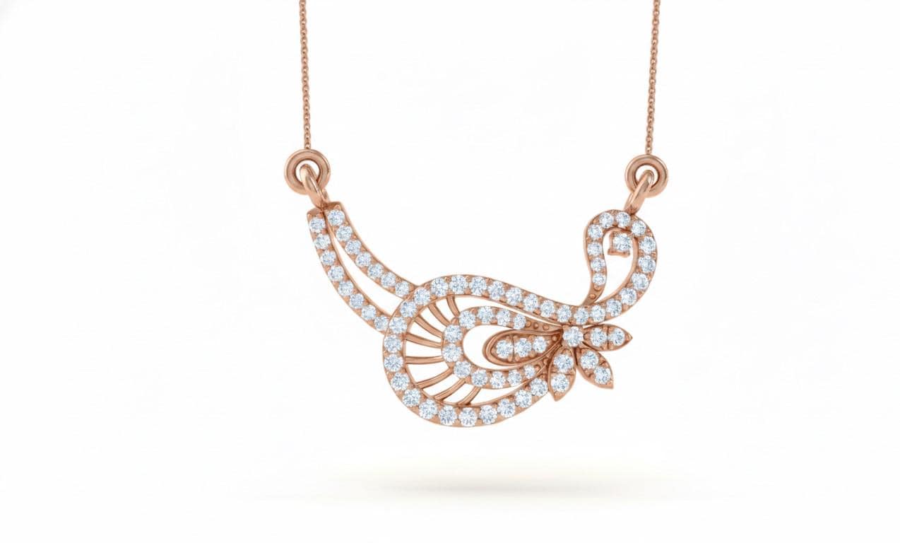 Gold moissanite leaf necklace by Riora featuring a delicate, minimalist design for bridal or everyday elegant jewelry.