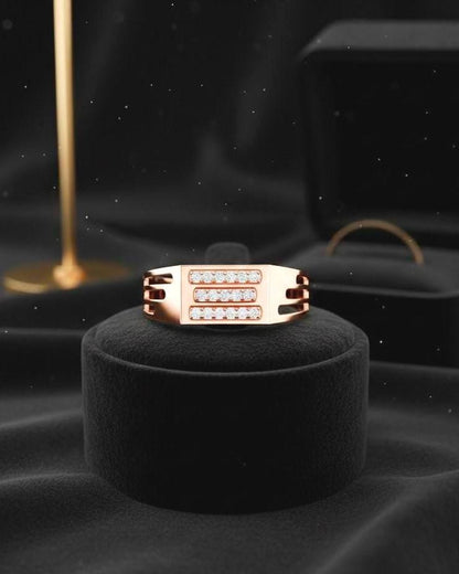 Rose silver chunky CZ triple bar panel ring by Riora featuring modern design, perfect for wedding or anniversary jewelry.