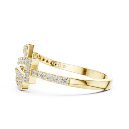 Riora Zigzag Moissanite diamond ring with geometric wrap band, minimalist stackable wedding band, modern jewelry design