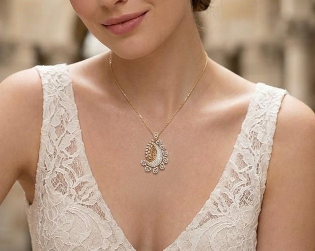 Riora paisley moissanite diamond pendant necklace with teardrop design, sparkling jewelry perfect for elegant occasions and weddings