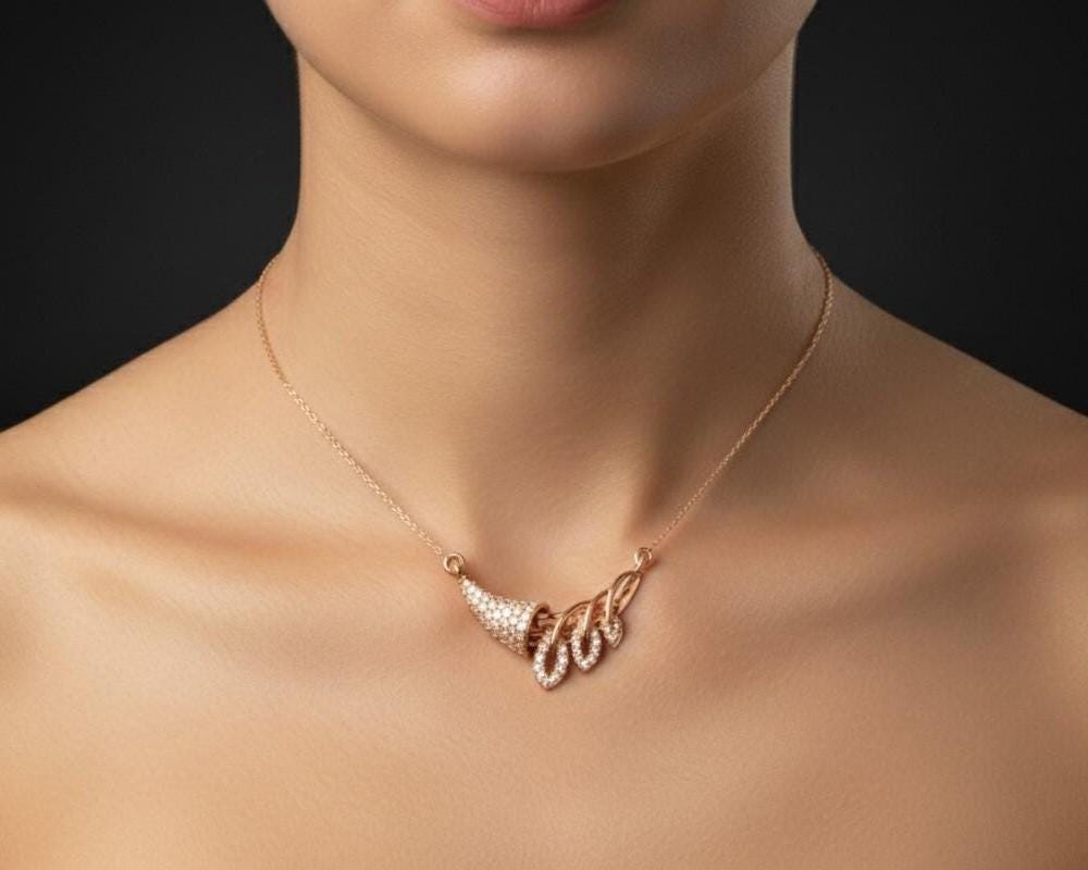 Riora luxury rose silver horn necklace with minimalist boho style, featuring a dainty horn pendant on a delicate chain.