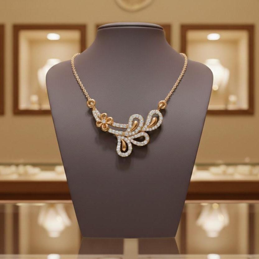 Moissanite Floral Pendant Necklace | Gold Rose Silver Jewelry  Gift for Her Valentine Love