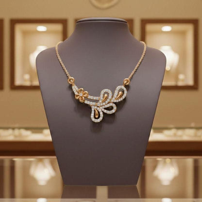 Moissanite Floral Pendant Necklace | Gold Rose Silver Jewelry  Gift for Her Valentine Love