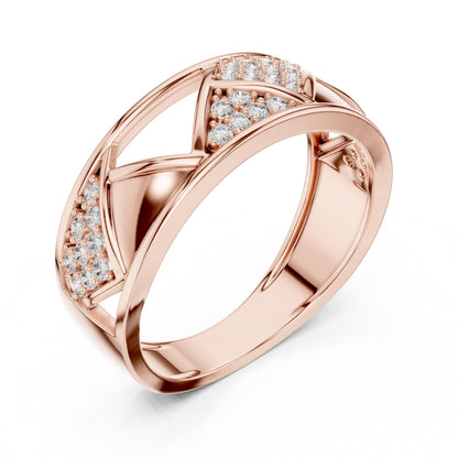 Riora luxury geometric CZ band ring in gold and silver, hypoallergenic and nickel-free, ideal for wedding or anniversary gift.