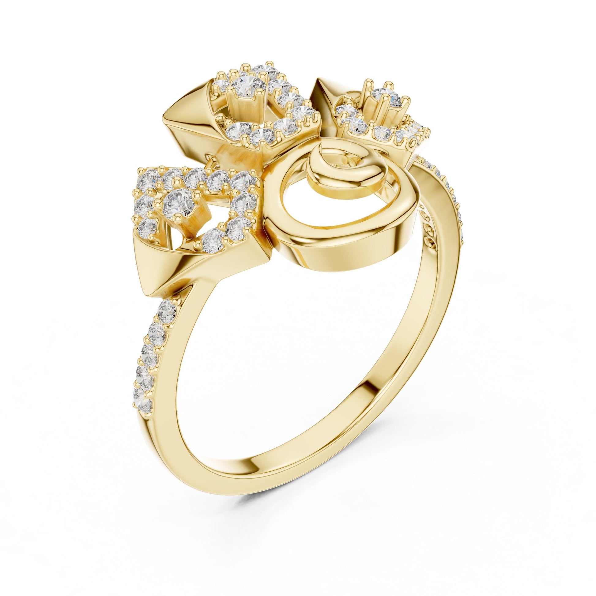 Riora Art Deco Moissanite diamond statement ring with geometric vintage style, bold cocktail band, and unique design.