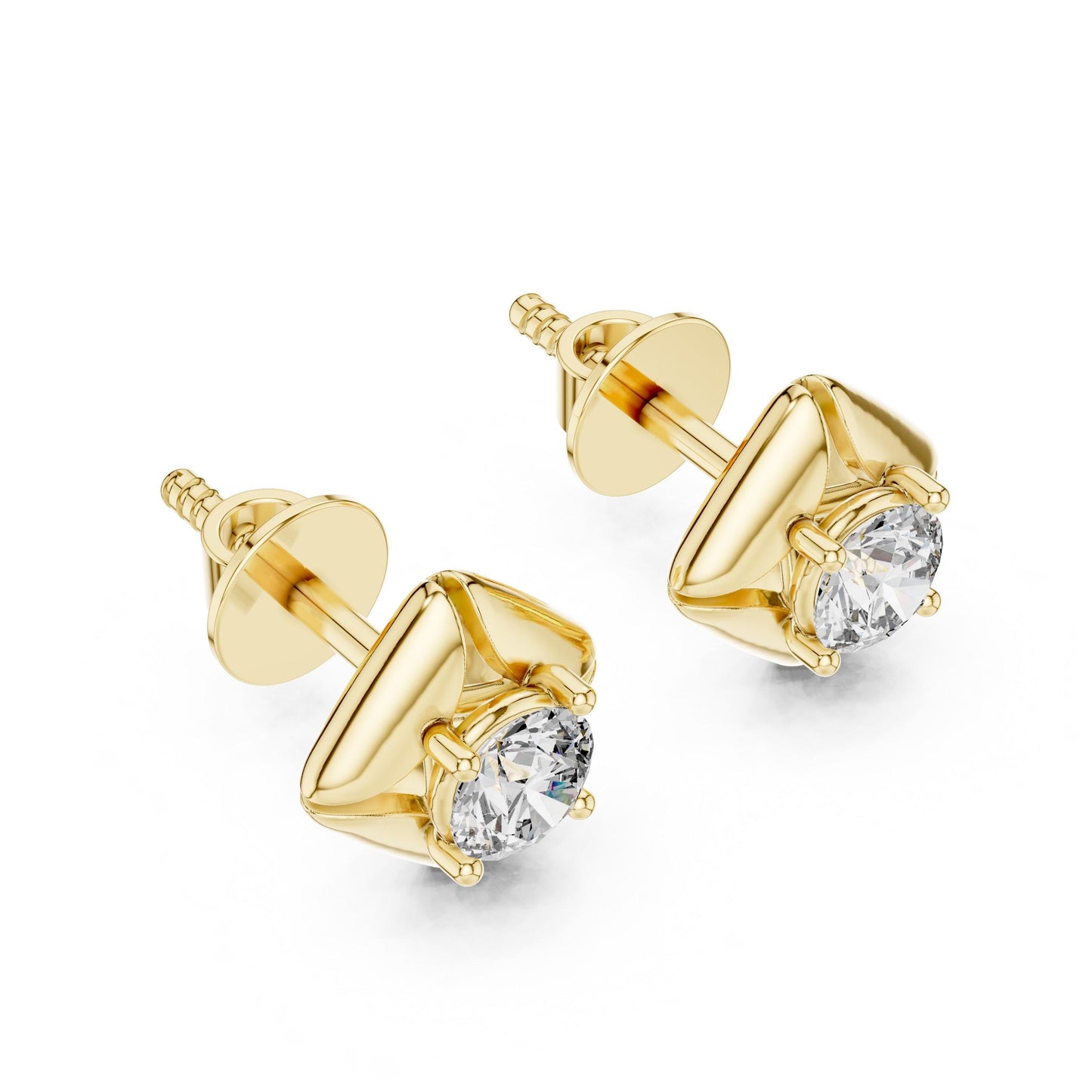 Riora moissanite diamond stud earrings in rose gold, silver, minimalist bridal jewelry for wedding or gift, close-up view