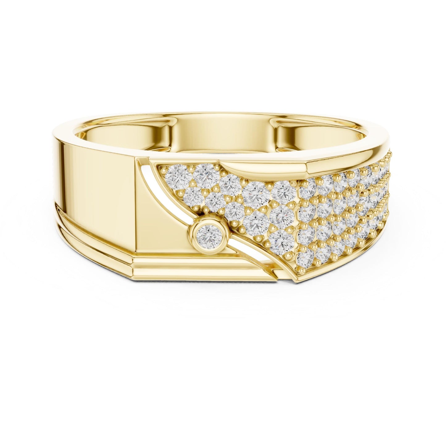 Riora luxury CZ statement ring for men and women with gold and silver band, hypoallergenic design, perfect for weddings or anniversaries.