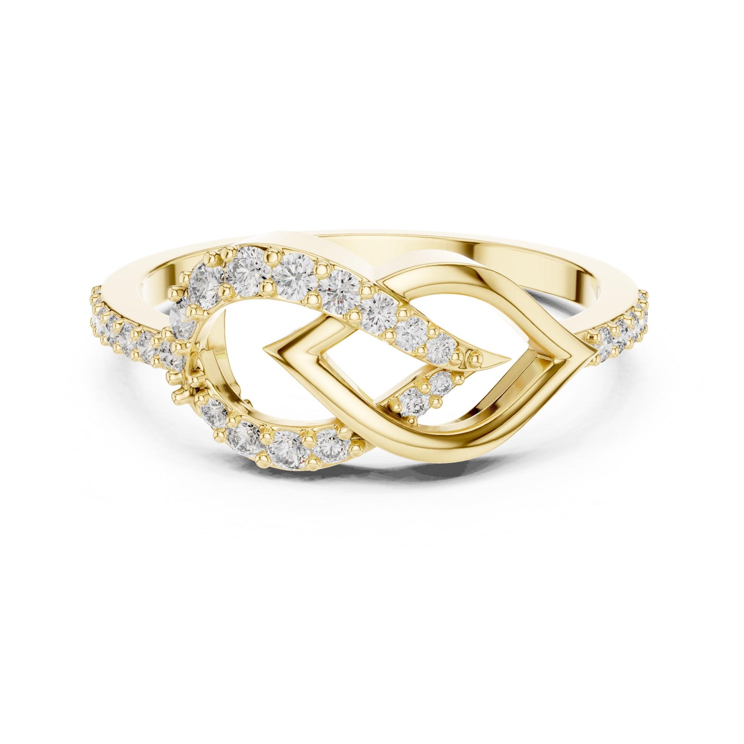 Rose gold Infinity Heart Moissanite diamond ring with a delicate promise band, featuring romantic love design by Riora.