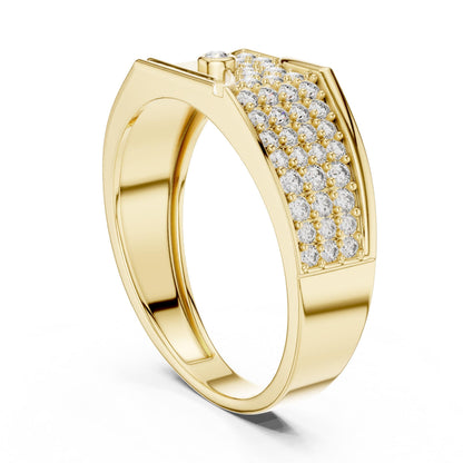 Riora luxury CZ statement ring for men and women with a gold and silver band, hypoallergenic design, suitable for wedding or anniversary.