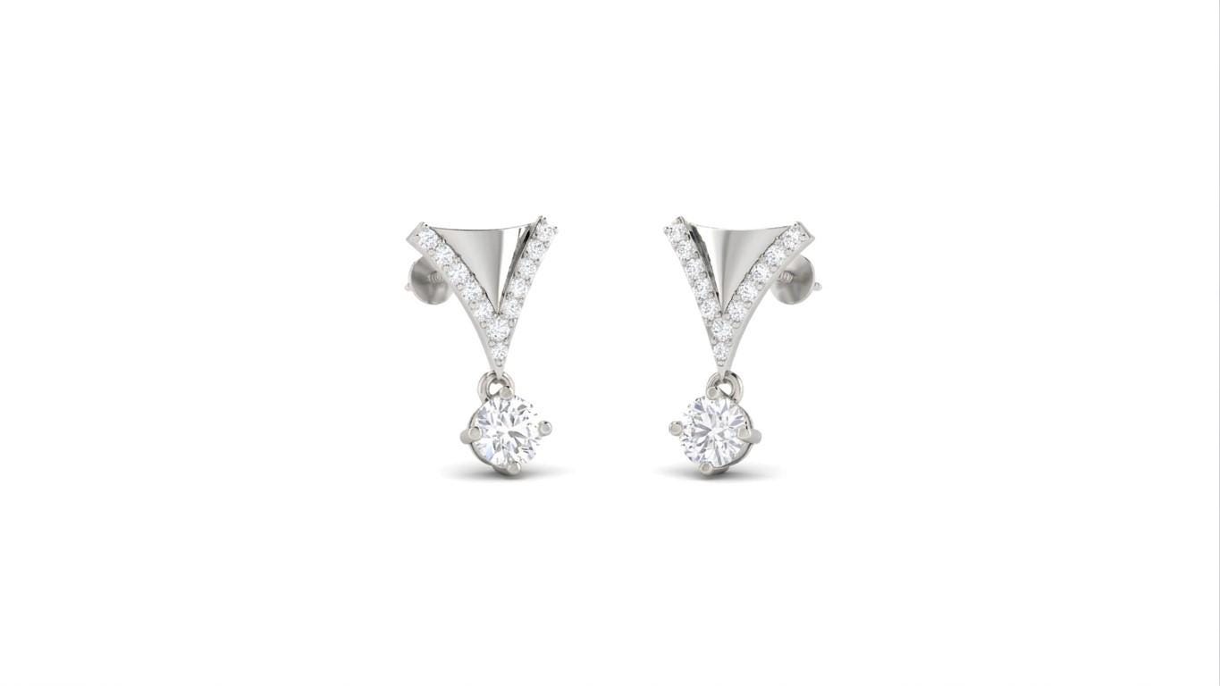 Riora moissanite drop earrings in V-shape with rose gold and silver finish, featuring dangle bridal jewelry design