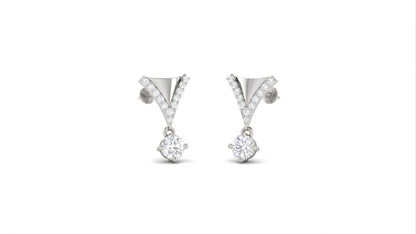 Riora moissanite drop earrings in V-shape with rose gold and silver finish, featuring dangle bridal jewelry design