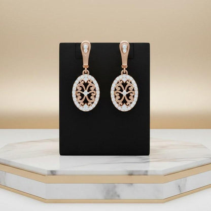 Moissanite Oval Drop Stud Earrings | Hypoallergenic Filigree Dangle Earrings | Gold, Rose Gold & Silver | Riora