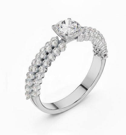 Cubic Zirconia Engagement Ring – Triple Pavé Band | Gold, Rose Gold & Silver
