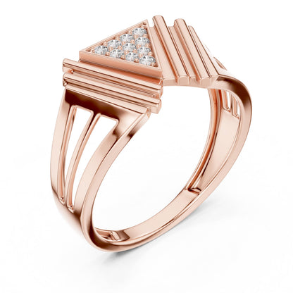Rose gold geometric triangle moissanite diamond ring by Riora, minimalist modern promise ring for women, elegant jewelry gift