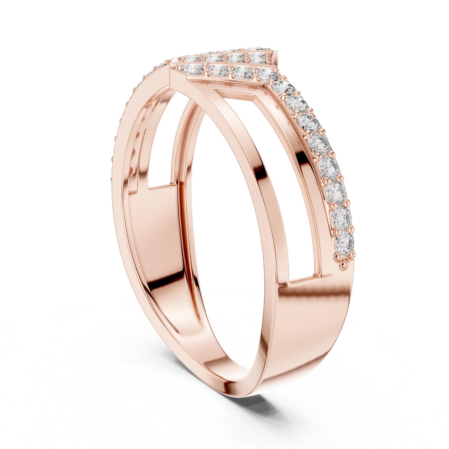 Riora modern CZ split shank geometric ring in gold rose silver with statement design and promise band for anniversary jewelry