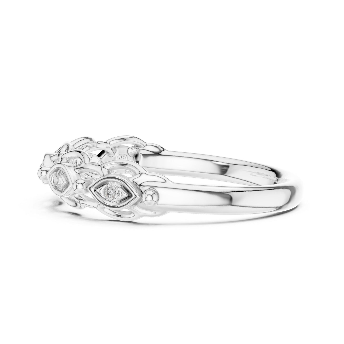 Riora vintage moissanite wedding band with marquise diamond style, art deco design, minimalist rose gold ring.