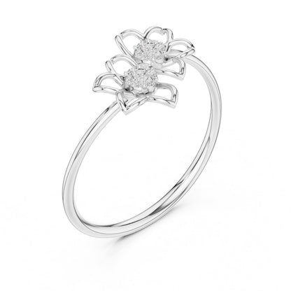 Riora double flower moissanite diamond ring with rose silver floral vintage design, perfect as a promise or bridal gift.