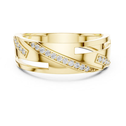 Riora luxury CZ wedding band ring in gold, rose gold, and silver with hypoallergenic design and intricate detailing.