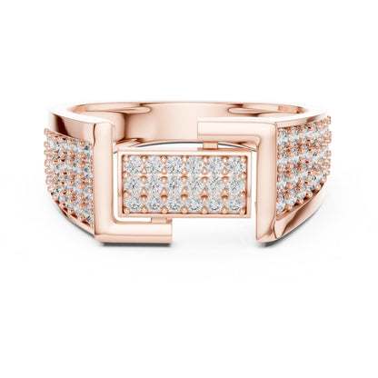 Rose gold geometric CZ wide band ring by Riora with a luxury statement design, perfect for wedding, promise, or anniversary gifts.