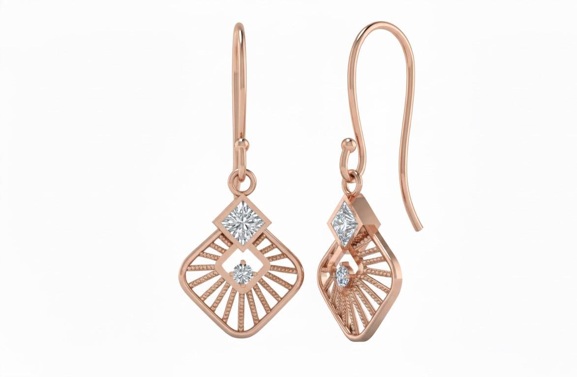 Moissanite Drop Earrings Gold Rose Silver | Diamond Look Dangle Earrings | Hypoallergenic Gift for Her Valentine Jewelry