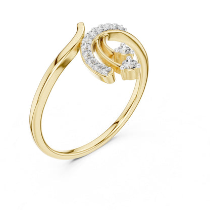 Riora moissanite curved diamond ring in rose gold, silver, and gold, featuring a minimalist stacking design with sparkling stones.