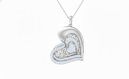 Moissanite Heart Pendant Necklace – Rose Gold Filigree, Adjustable Chain