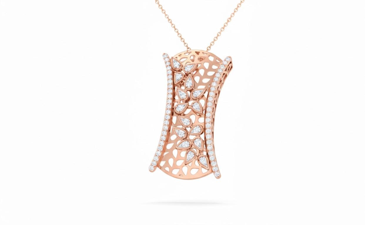 Riora Moissanite leaf pendant necklace in gold, rose, and silver with hypoallergenic design, perfect for Valentine gift for her