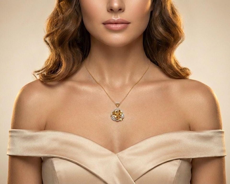 Moissanite Floral Pendant | Rose Gold Non Tarnish Hypoallergenic Necklace | Valentine Gift for Her