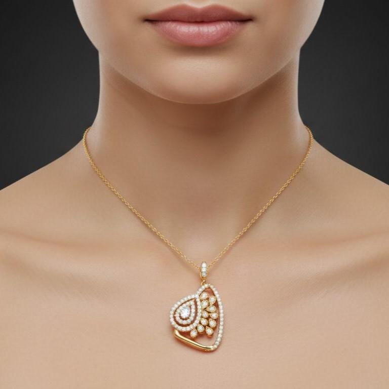 Moissanite Pendant Gold Silver Rose | Elegant Teardrop Bridal Jewelry | Anniversary Valentine Gift for Her