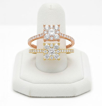 Square Halo CZ Ring | Pavé Band Engagement & Promise Ring | Gold, Rose Gold & Silver