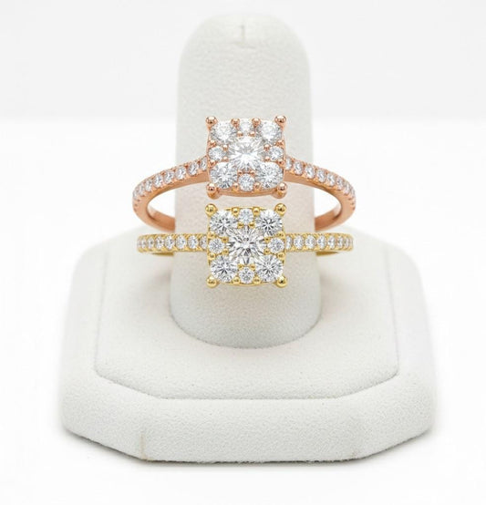 Square Halo CZ Ring | Pavé Band Engagement & Promise Ring | Gold, Rose Gold & Silver