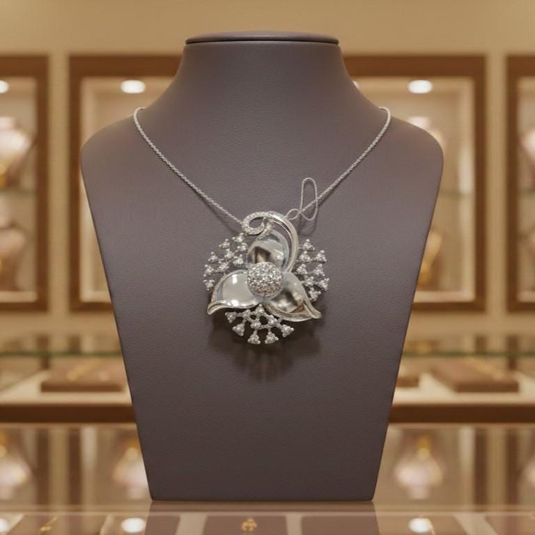Moissanite Flower Necklace, Gold Rose Silver Floral Jewelry, Elegant Gift for Her, Anniversary Valentine