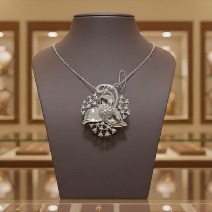 Moissanite Flower Necklace, Gold Rose Silver Floral Jewelry, Elegant Gift for Her, Anniversary Valentine
