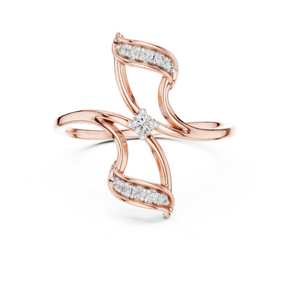 Riora Moissanite leaf twist ring in rose gold, featuring a nature-inspired vine design for a minimalist wedding band.