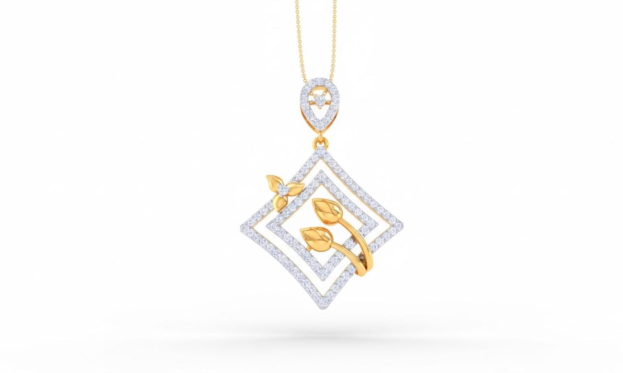 Moissanite Diamond Pendant Necklace, Gold Rose Silver Floral Geometric Charm  Chain Gift for Her