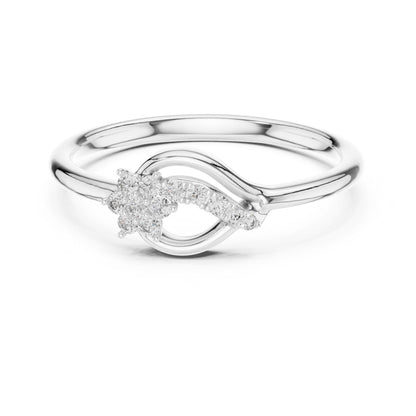 Riora Moissanite flower infinity ring in rose gold with floral design, delicate wedding jewelry, romantic bridal promise band